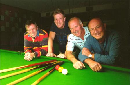 Members of the winning Works Blue team Michael Leslie, Peter Donati, Graeme Pickett and Hans Georgieff are all smiles after winning the Northern billiards final.