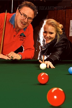 Ron Atkins coaches daughter Laurel ... he played Jimmy White in the final, played at the Albert Hall, Launceston